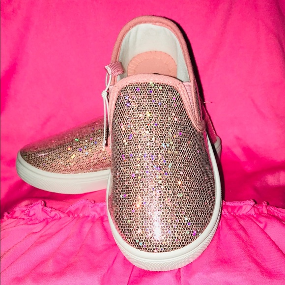 Girls pink glittering slip on sneaker shoe - Picture 2 of 5